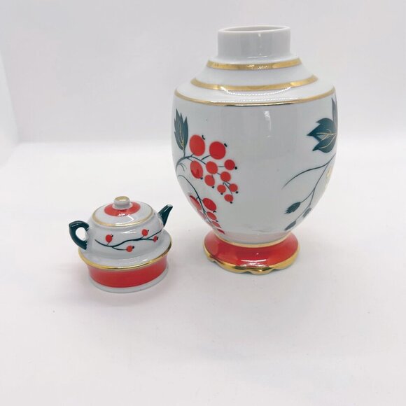 Vintage USSR Lomonosov porcelain hand painted Tea Caddy Jar Red Currant - Picture 5 of 9